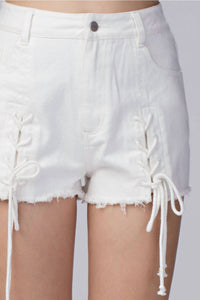 Honey Punch - Lace Up Frayed Denim Shorts