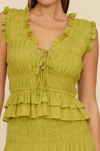 LUCY PARIS Florence Smocked Top in chartreuse - women's blouse