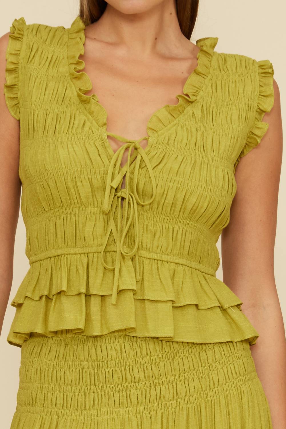 LUCY PARIS Florence Smocked Top in chartreuse - women's blouse