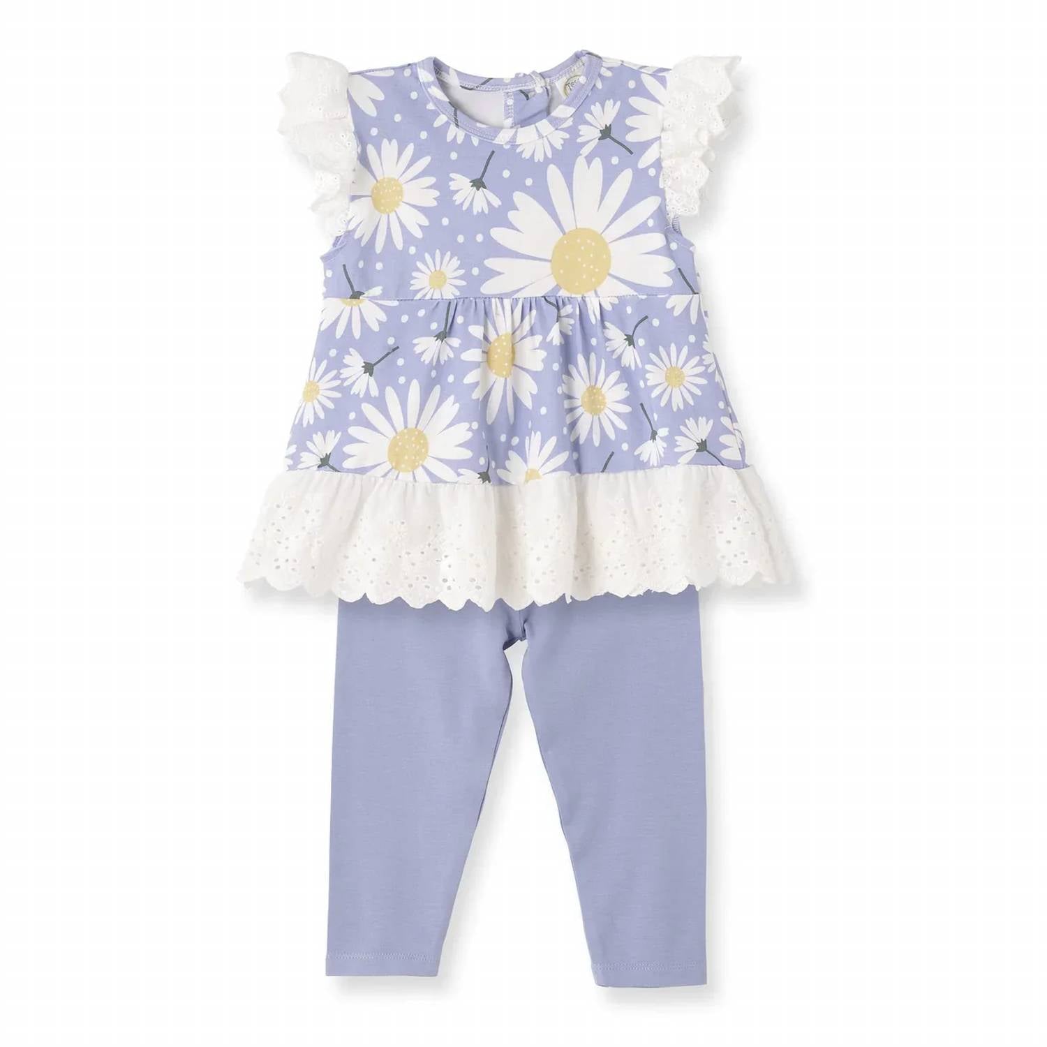 Tesa Babe - Eyelet Flutter Sleeve Top And Leggings Set