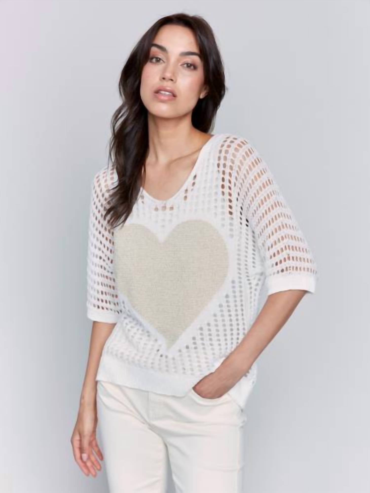 Charlie B - Women's Fishnet V Neck Short Tee