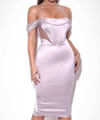 Miss Circle - Jasmine Off Shoulder Corset Satin Dress