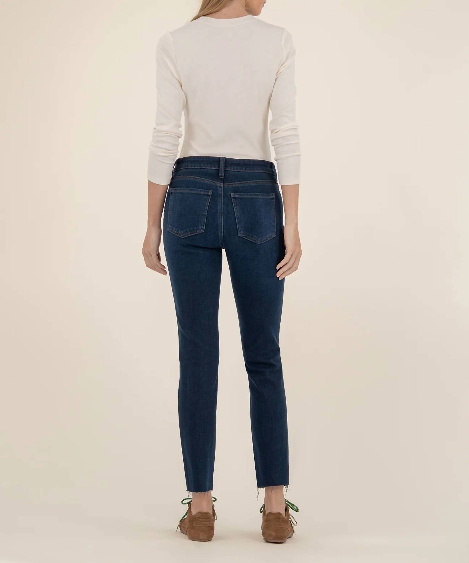 KUT FROM THE KLOTH Reese Straight Leg With Raw Hem Jeans in courageously - women's jeans - detail view