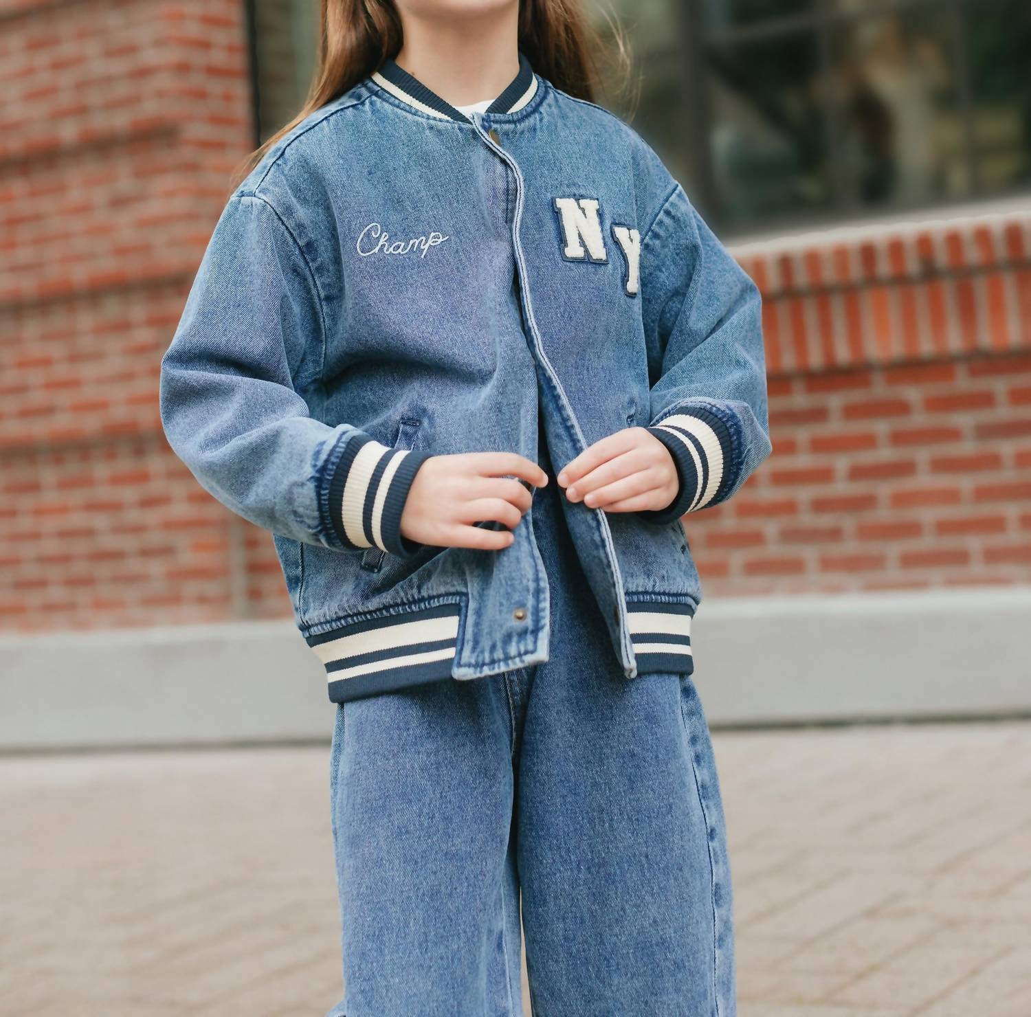 Rylee + Cru Kid's Varsity Jacket in medium denim - item - view 5