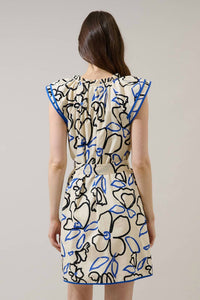 SUGARLIPS Tercy Floral Olera Ruffle Mini Dress in cream navy - women's dress - alternate view