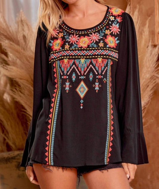 Andree By Unit - Embroidered Bell Sleeve Top