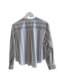 forte forte Women's Striped Cotton Grandfather Shirt in ciel - women's shirt - detail view