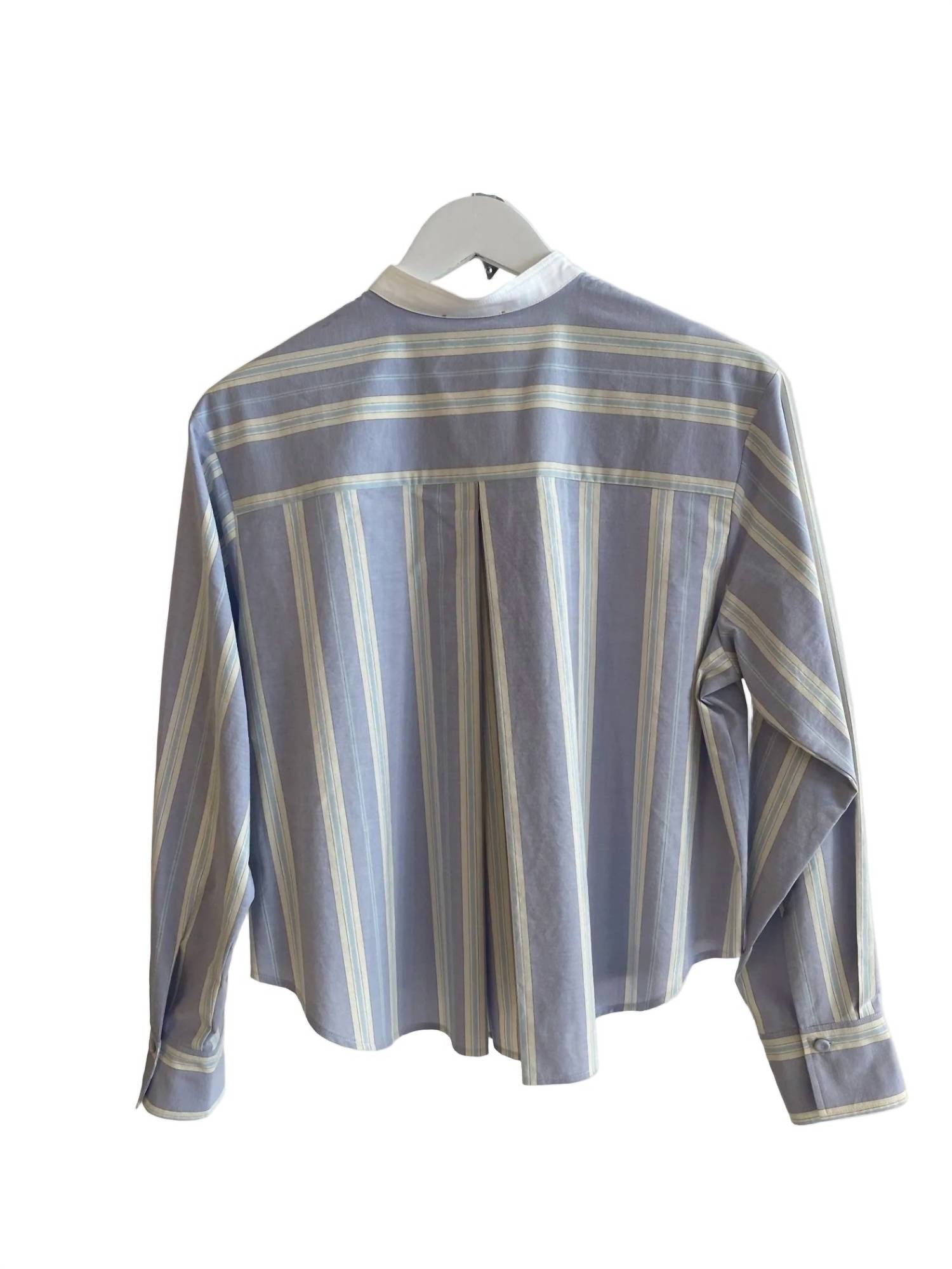 forte forte Women's Striped Cotton Grandfather Shirt in ciel - women's shirt - detail view