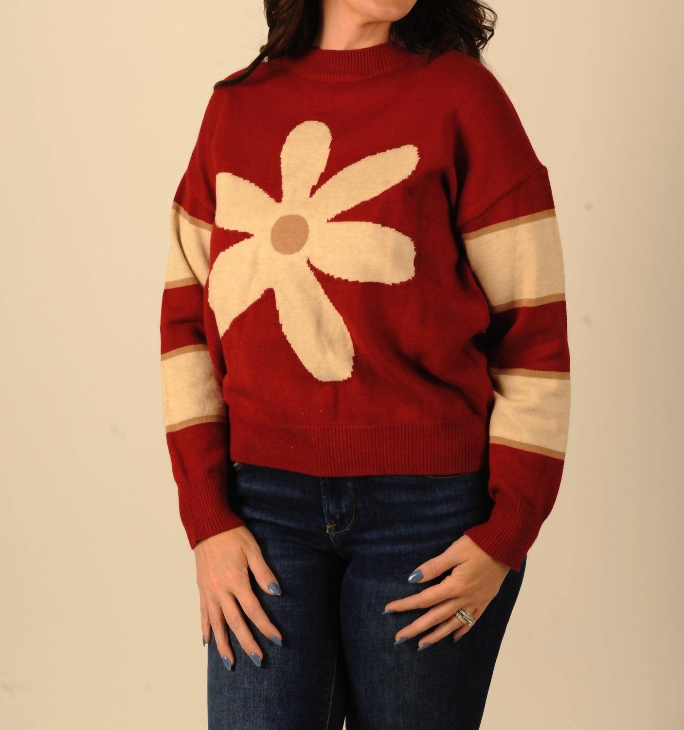 ee:some Meadow Long Sleeve Sweater in red - women's sweater - alternate view