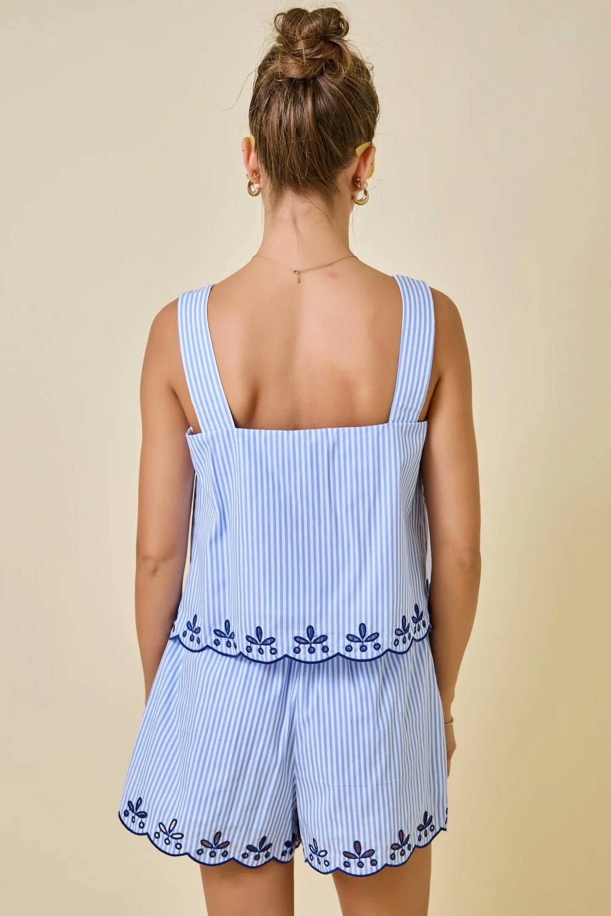 Day + Moon - Seaside Striped Eyelet Embroidered Set
