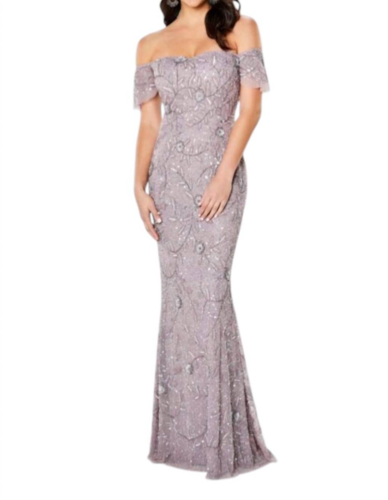 Montage by Mon Cheri Beaded Tulle Sheath Dress in lavendar - women's dress