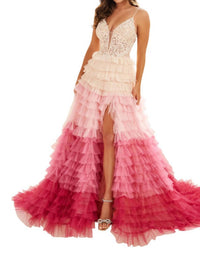 Ellie Wilde - Ombre Layered Tulle A-line Prom Dress