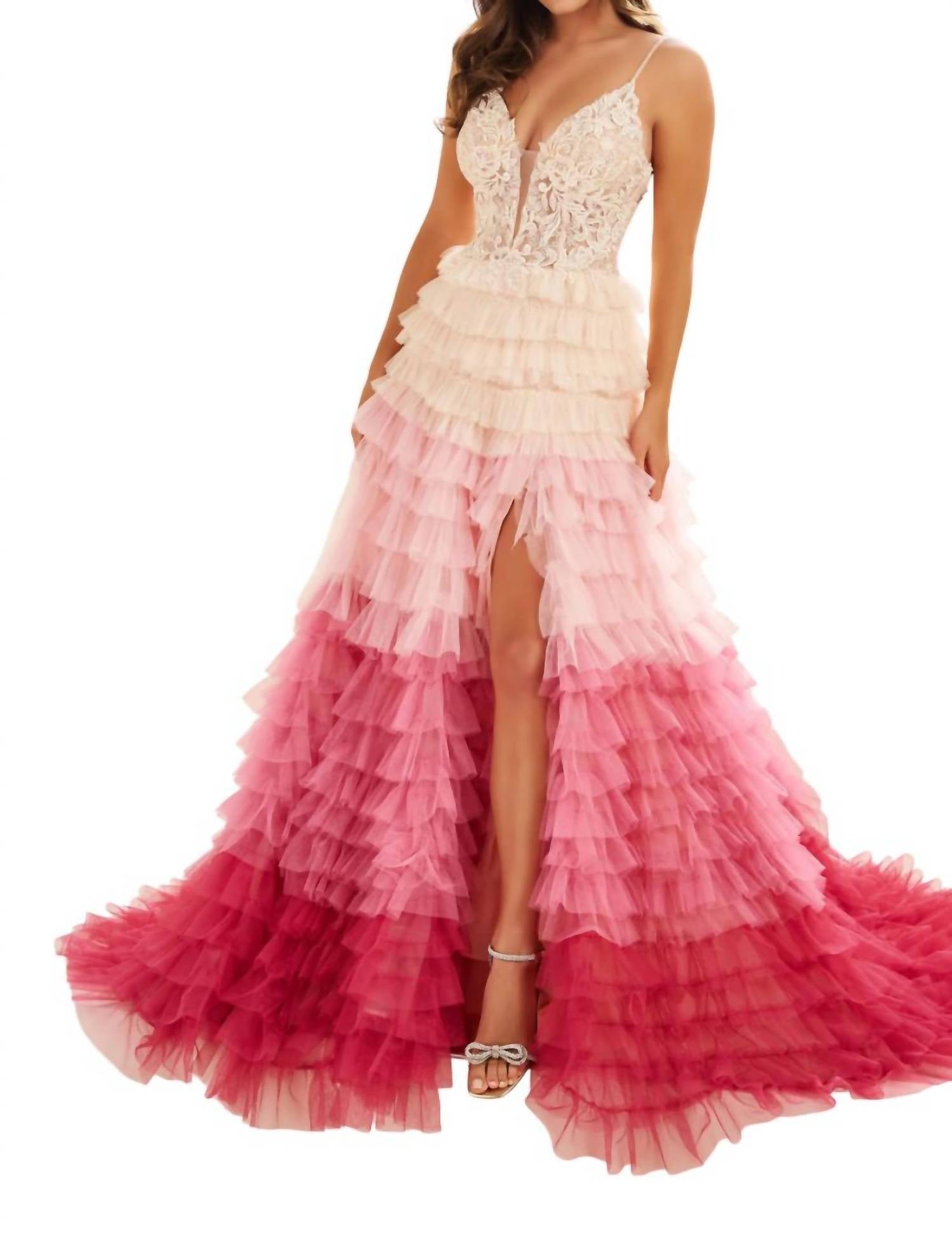 Ellie Wilde - Ombre Layered Tulle A-line Prom Dress