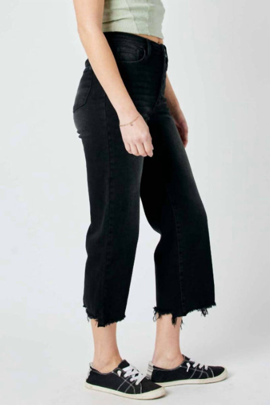 Judy Blue - High Waist Destroy Raw Hem Crop Wide Pants