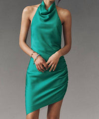 Liv Foster - Halter Ruched Satin Mini Dress