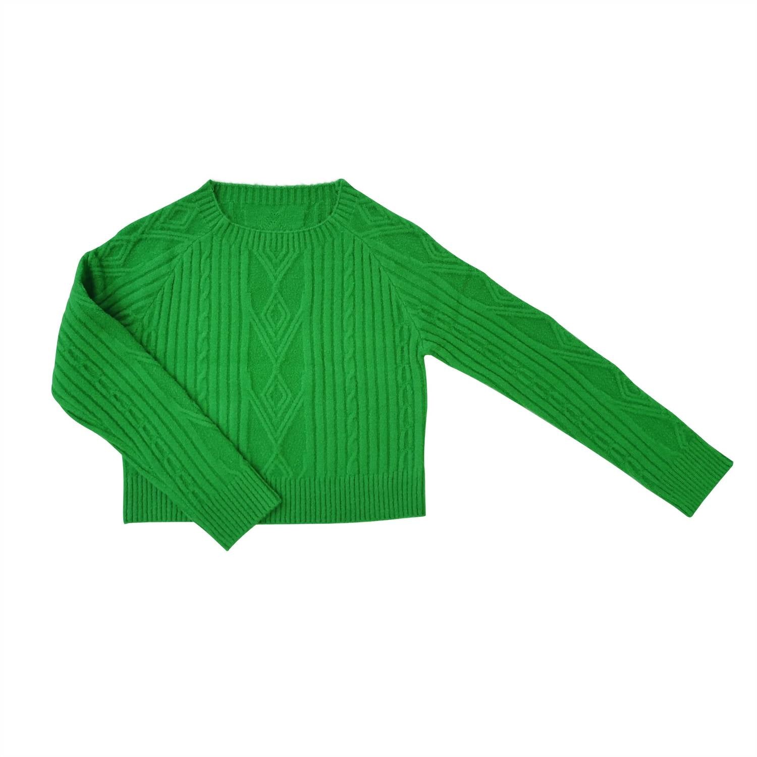 little Olin Girl's Braided Knit Sweater in green - kids' sweater
