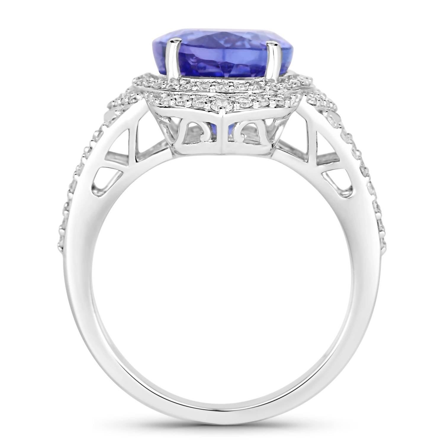 Diana M Jewels Women's Oval Natural Tanzanite Fashion Ring (6.56 Ct) - Elegant in 14k white gold - women's jewelry - detail view