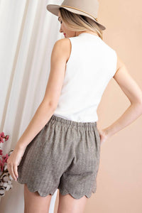 Ee:Some - Herringbone Knit High Waisted Scallop Shorts