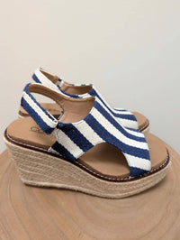 Corkys Footwear - Freddie Wedge Navy Stripe