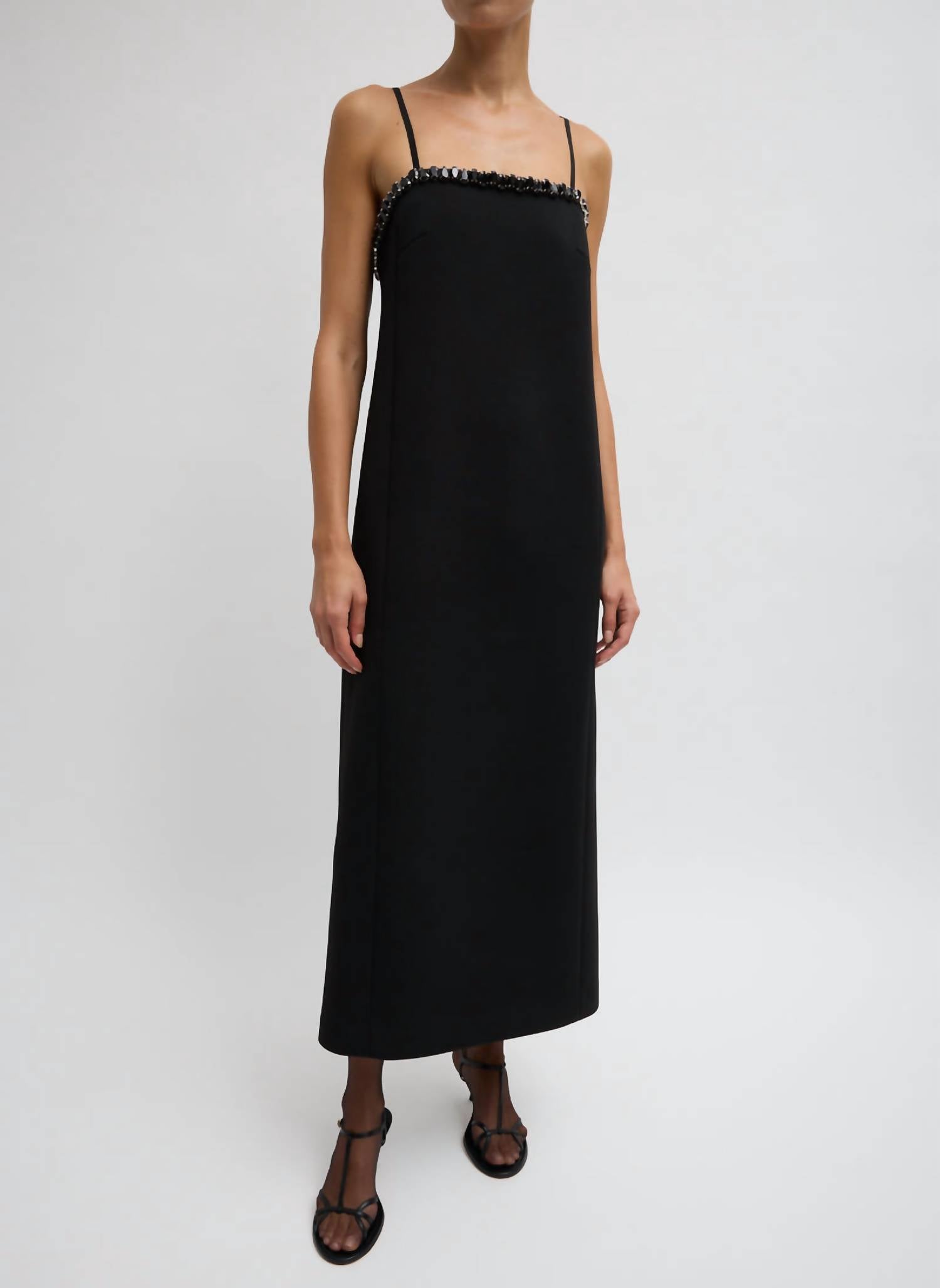 Tibi - Bonded Twill Beaded Strappy Dress