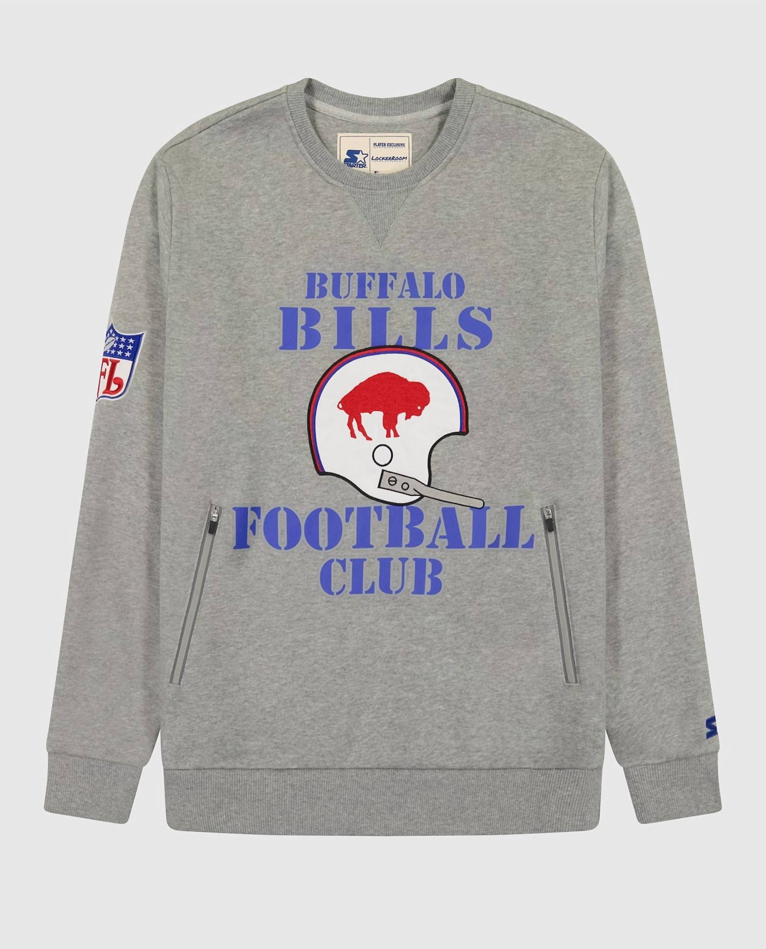 Starter - Men's Buffalo Bills Crew Neck Sweatshirt With Zip Pockets