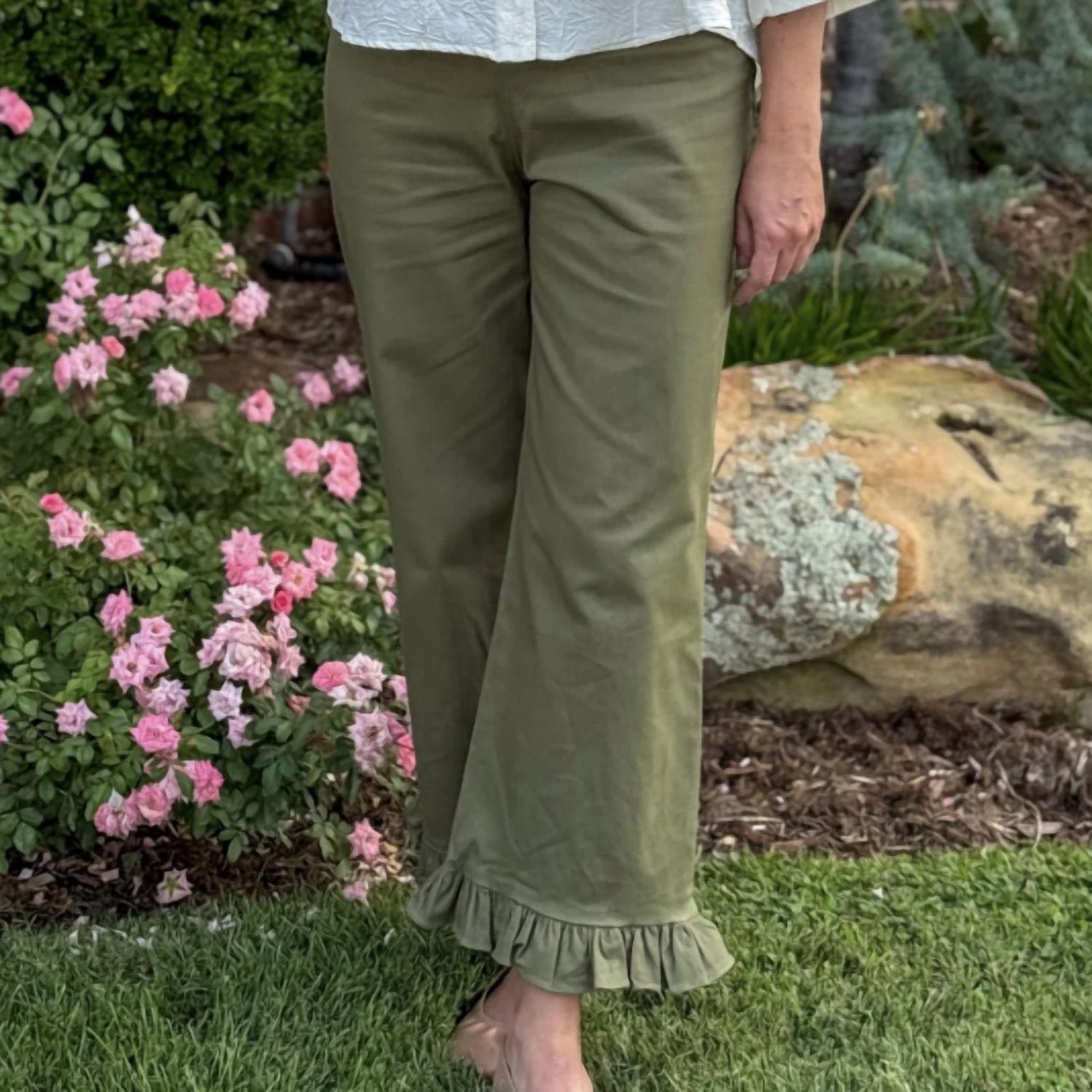 Anniewear - Ruffle Edge Cropped Twill Pants