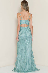 Maniju - V-neck Back Cut Out Prom Dress