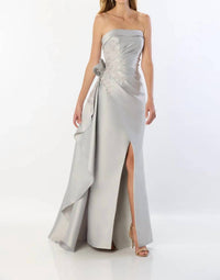 Montage by Mon Cheri Strapless Long Dress in silver - women's dress - alternate view