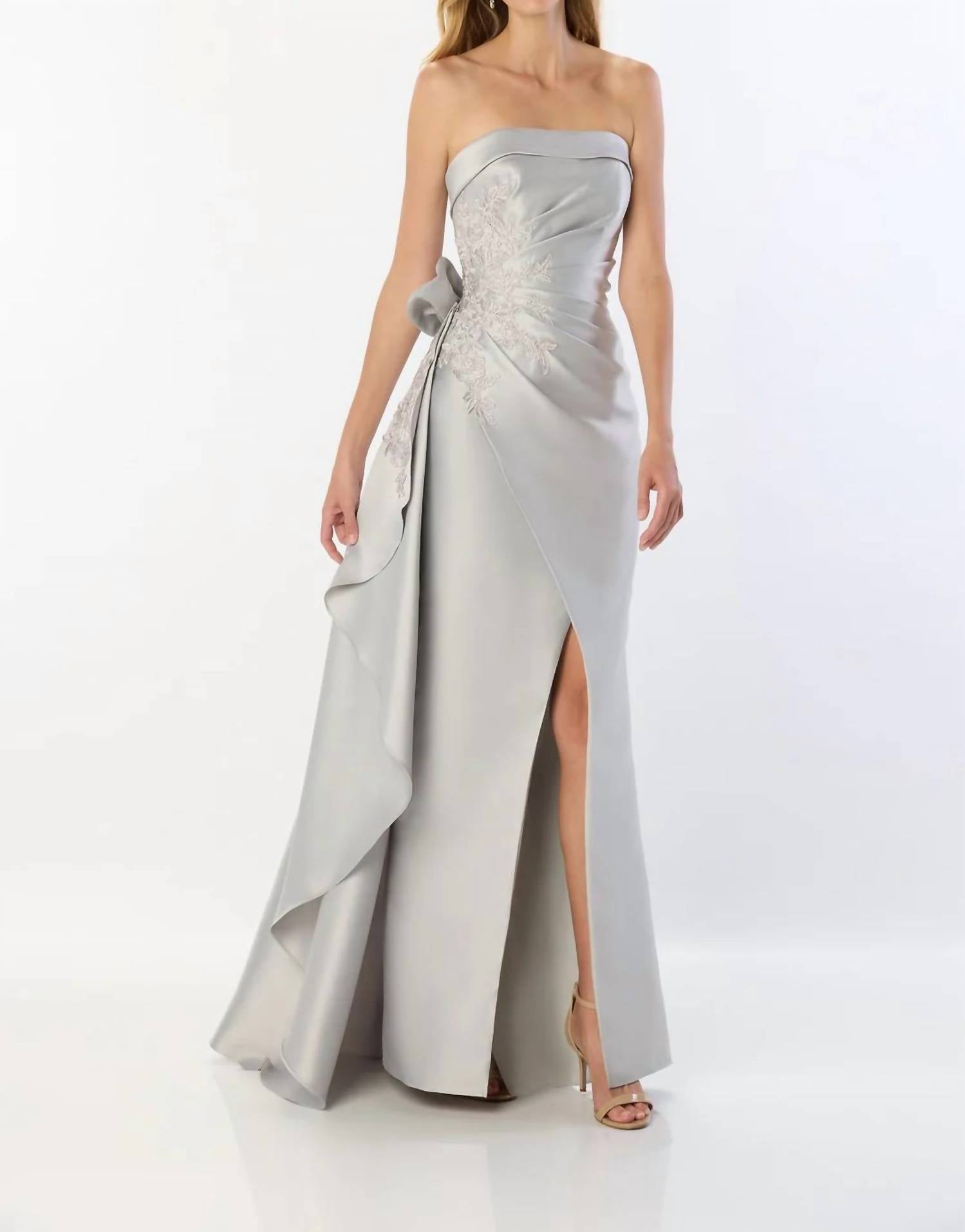 Montage by Mon Cheri Strapless Long Dress in silver - women's dress - alternate view
