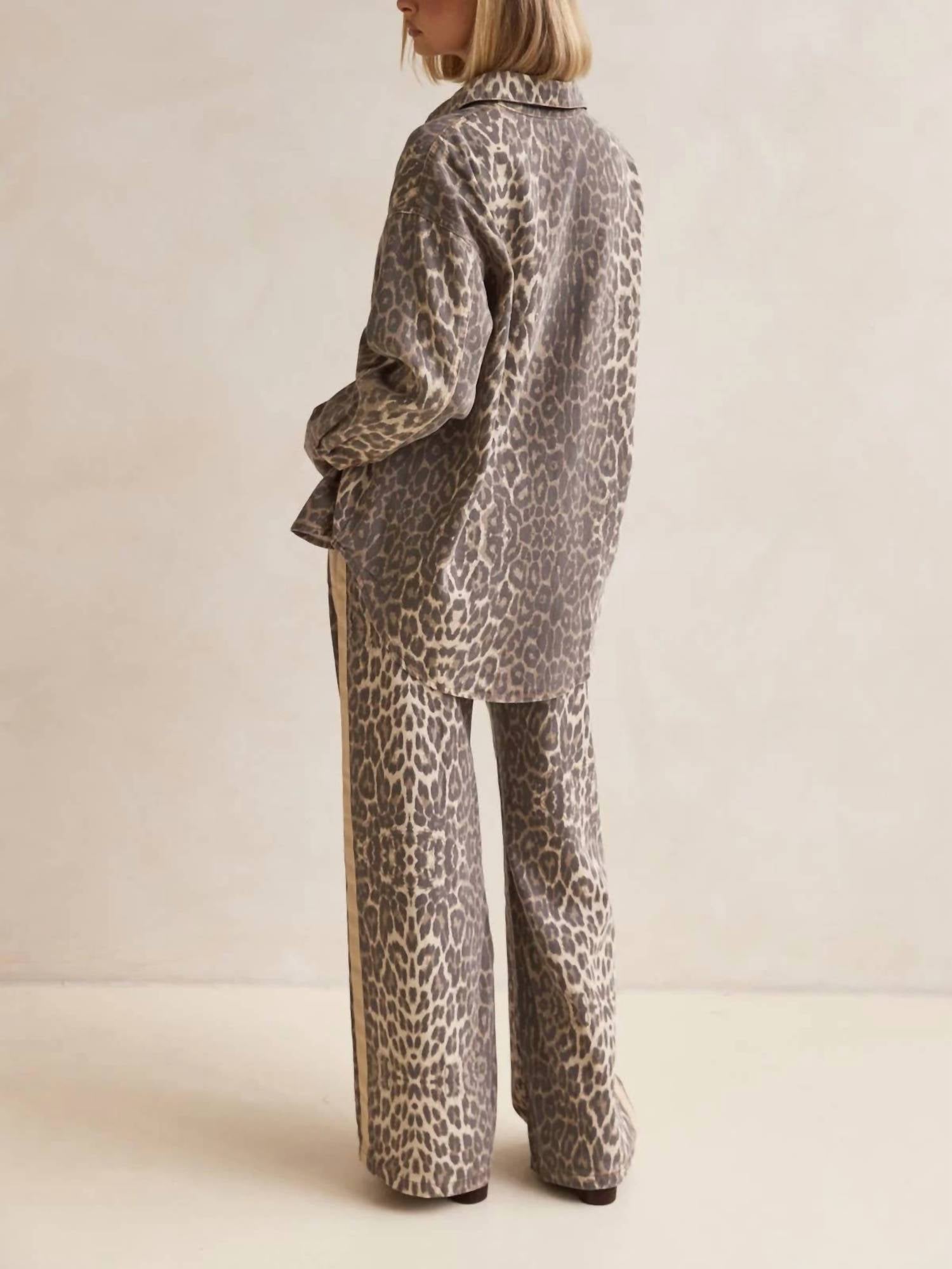 Rosa Clothing Effortless And Chic Stripe Bar Long Pants in leopard - women's pants - view 6