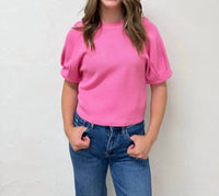 Entro - Solid Short Puff Sleeve Knit Top