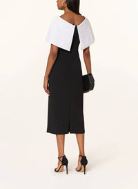 Joseph Ribkoff Off-shoulder Satin Cape Sheath Dress in black vanilla - women's dress - detail view