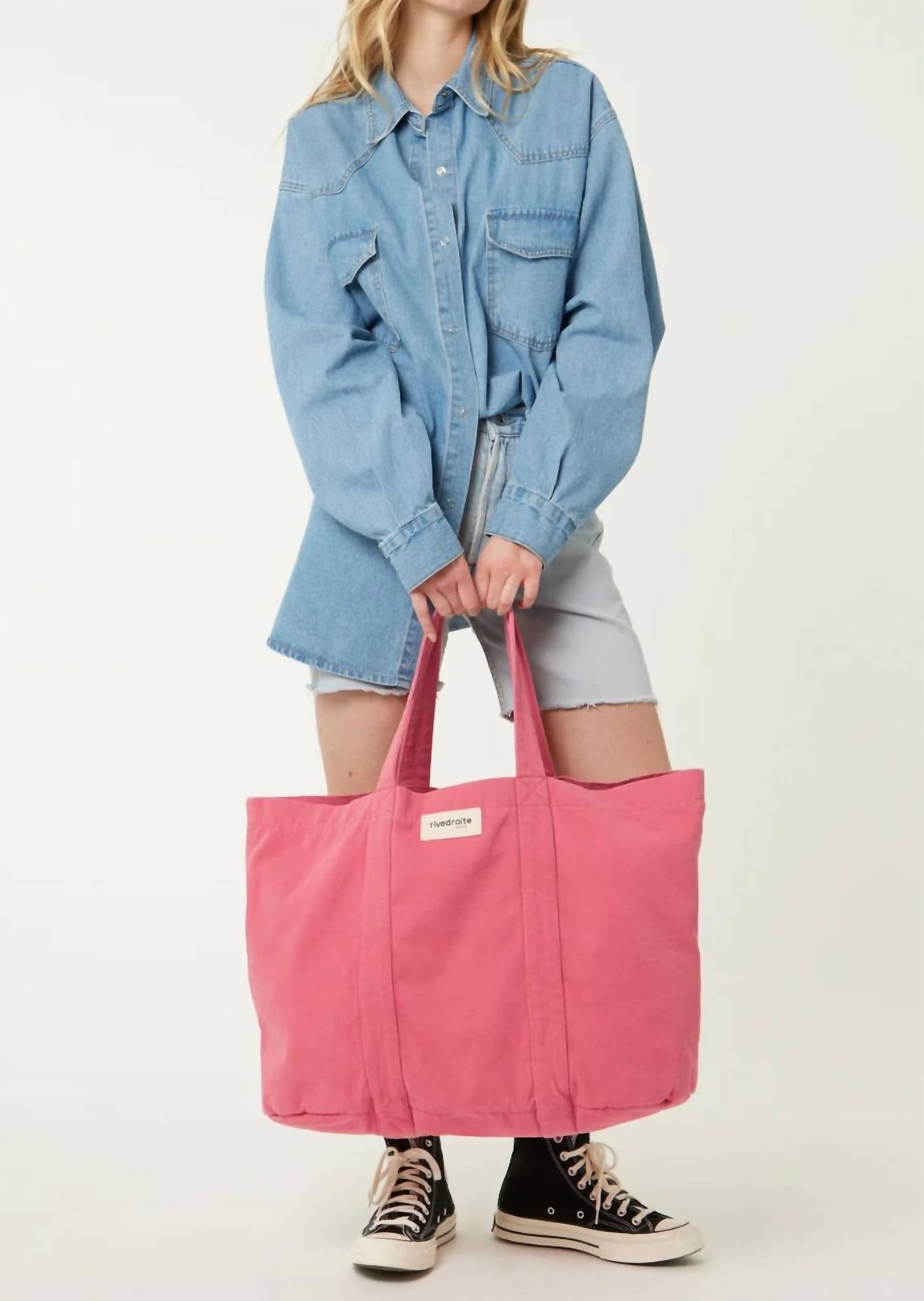 Rivedroite Paris Women's Marcel Shopper Tote Bag in melrose pink - women's bag - detail view