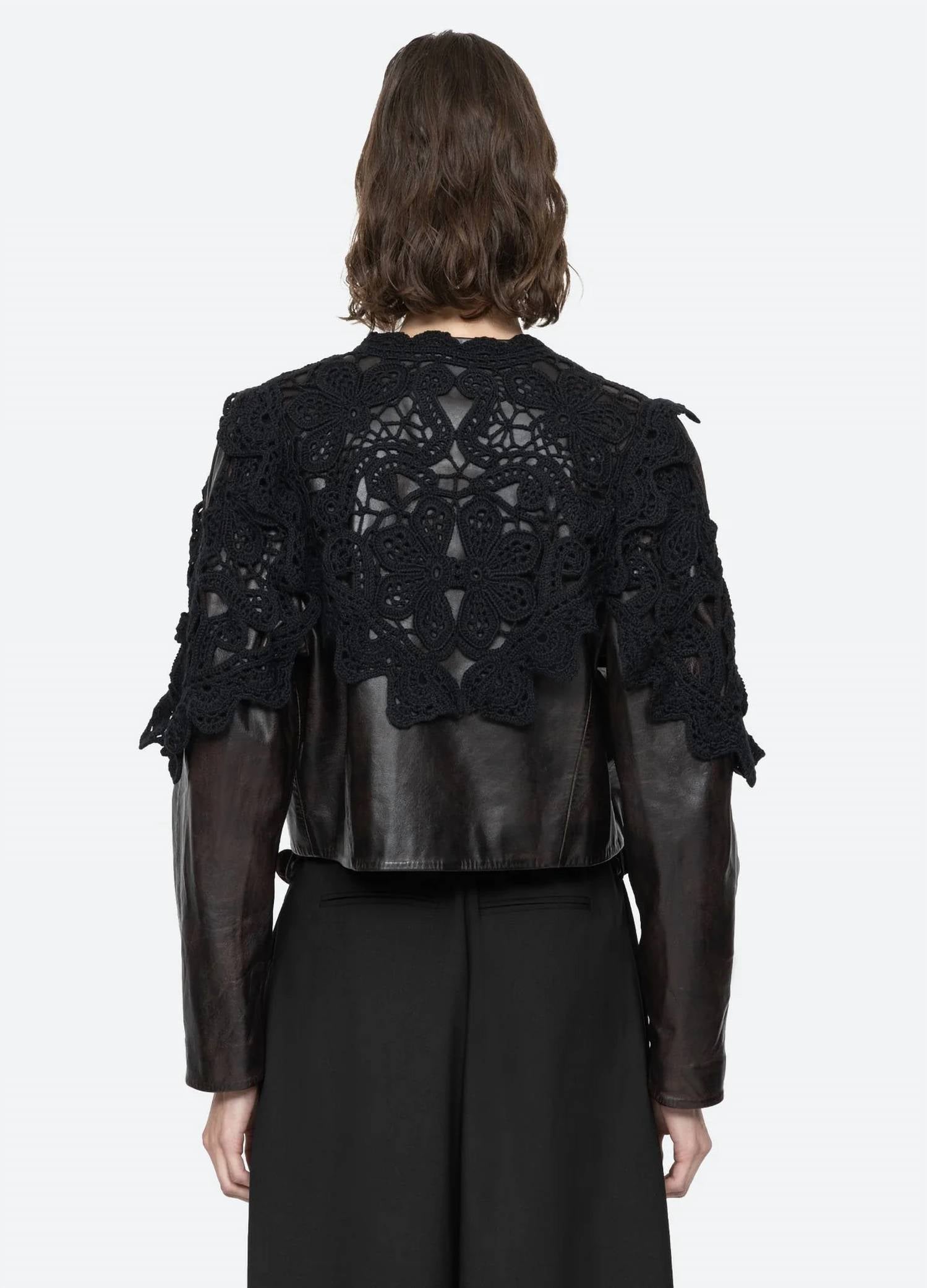 Sea - Gwen Leather Jacket Crochet Overlay
