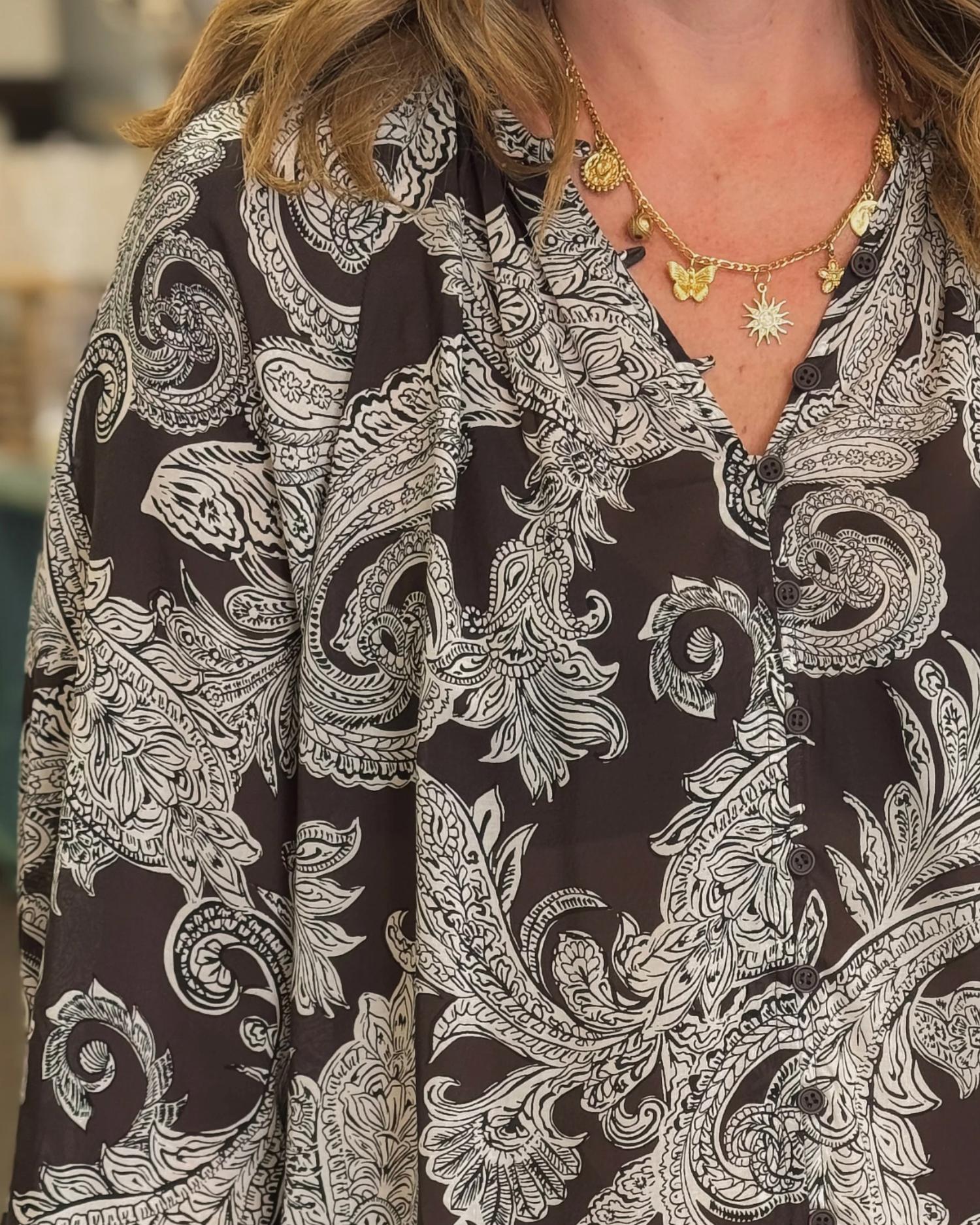 Sanctuary Paisley Long Sleeve Blouse in chocolate - women's blouse - alternate view
