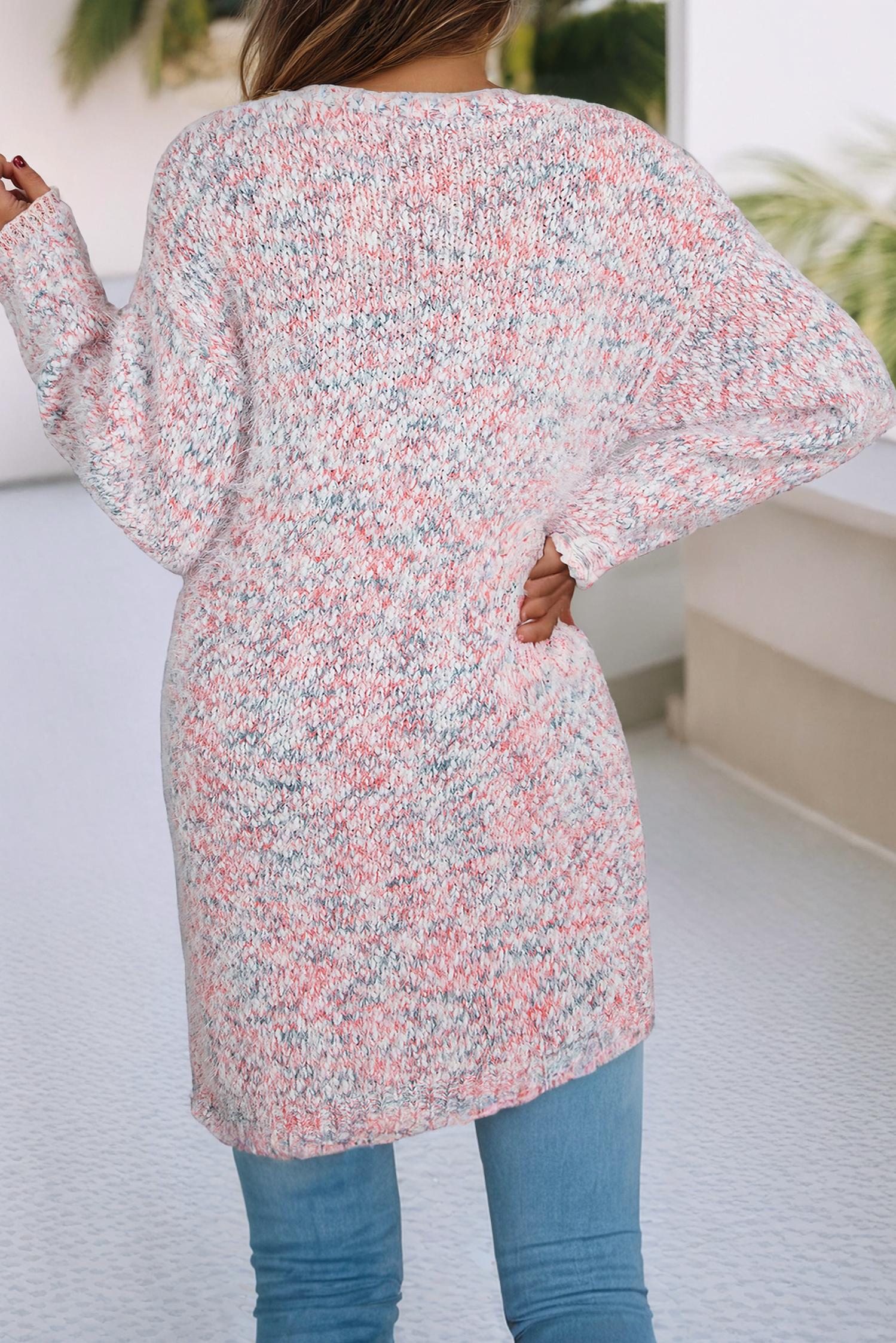 Little Daisy Closet Speckle Open Front Cardigan in pink - women's cardigan - detail view