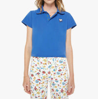 Mother The Lil Match Cropped Polo Shirt in blue - women's long sleeve top