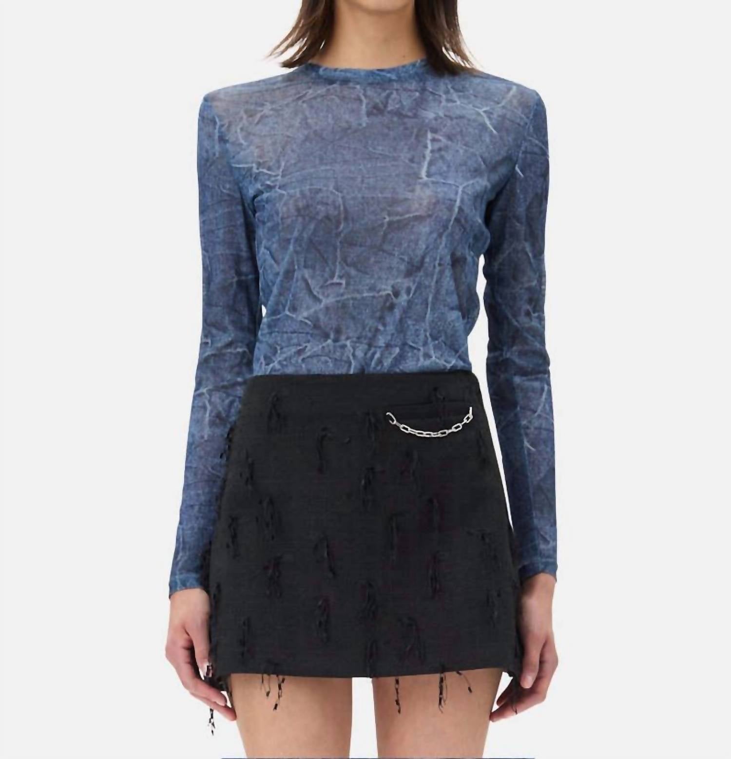Ganni - Marl Mesh Long Sleeve Crew Neck Blouse