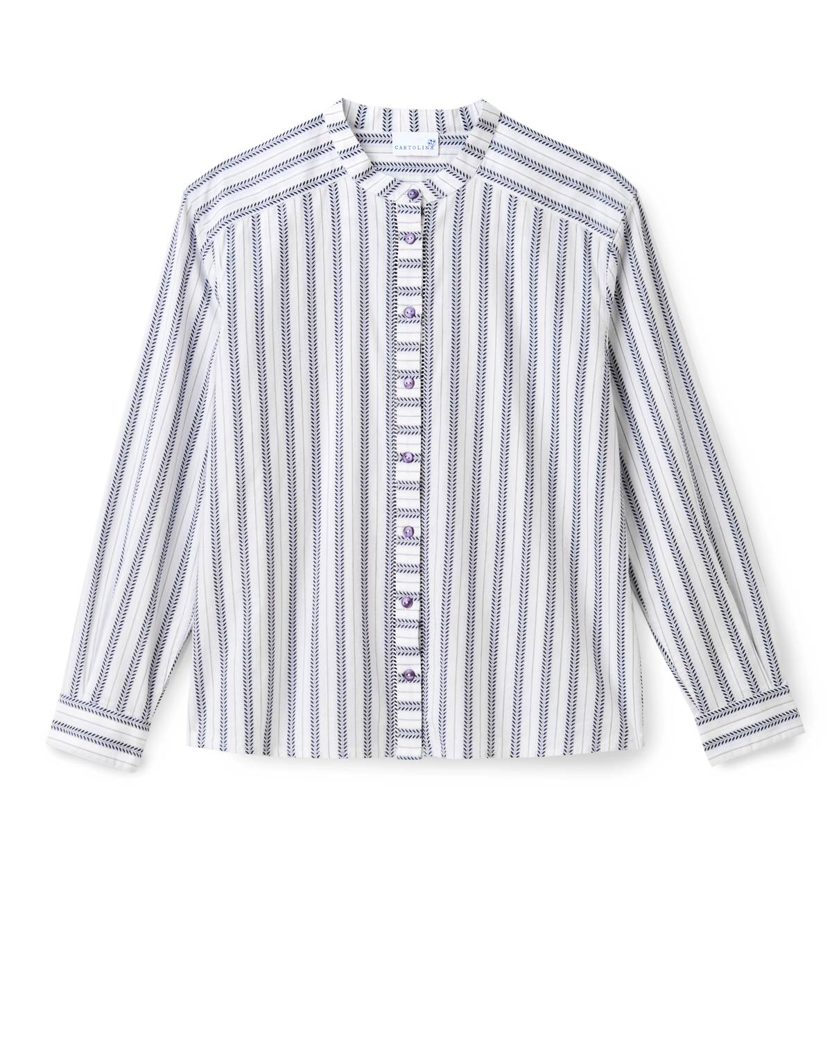 Cartolina Nantucket Rosalie Button Down Shirt in coastal indigo stripe - women's shirt - alternate view
