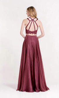 ALYCE PARIS Two Piece Double Halter Straps Crisscross Prom Dress in black cherry - women's dress - alternate view