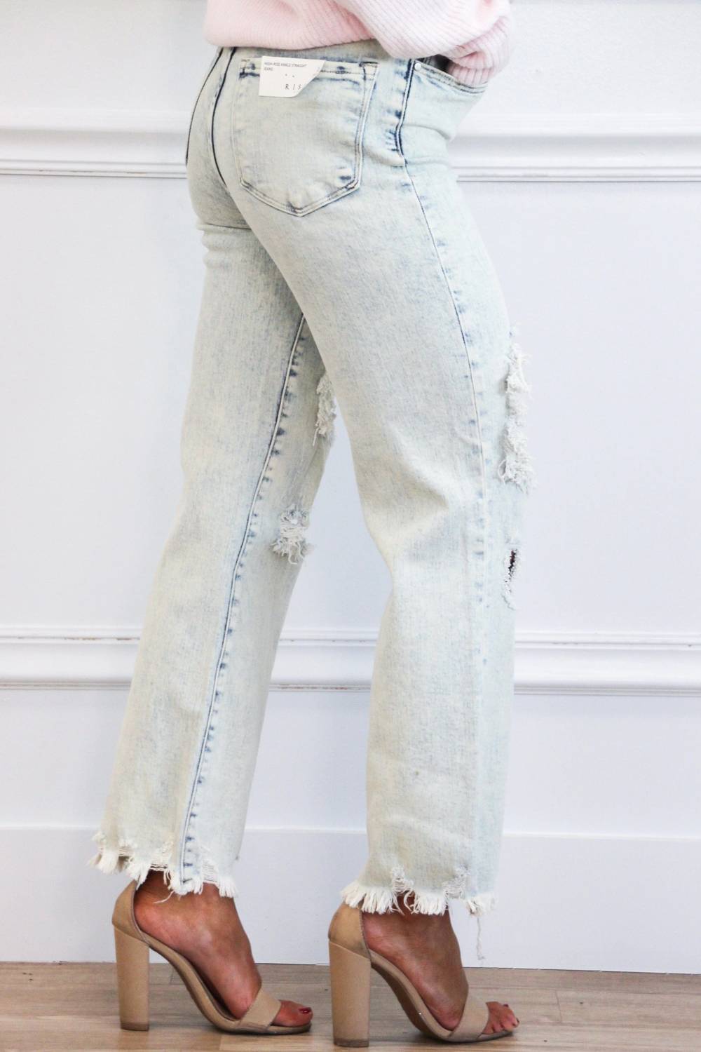 Risen - Alice Distressed High Waisted Straight Jeans
