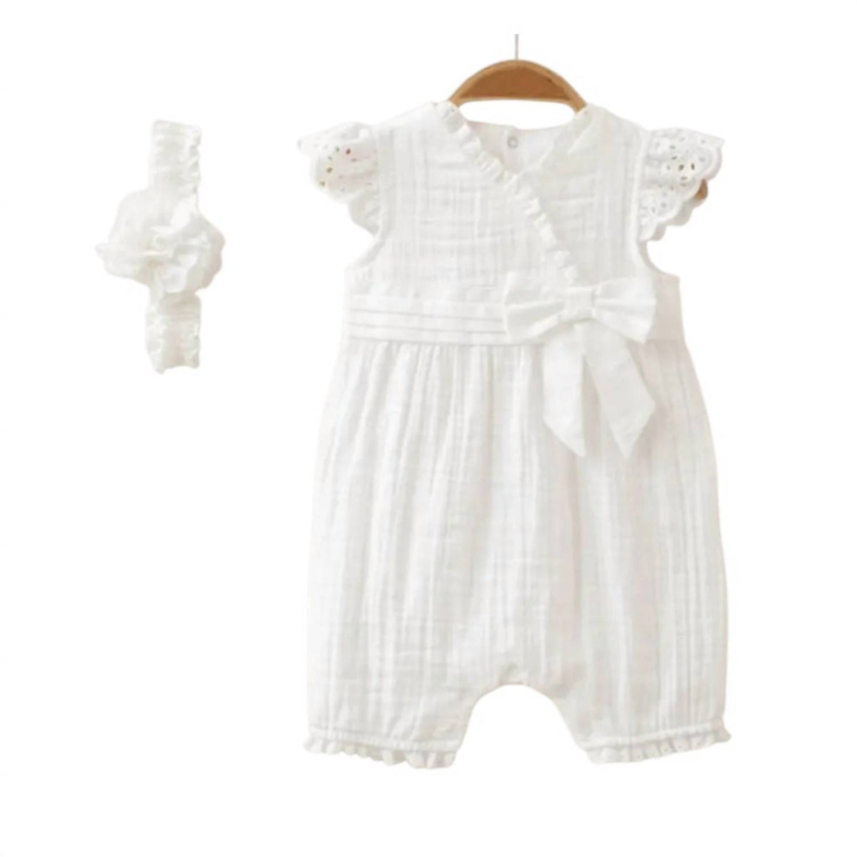 Omnis Pura - Girls Gianna Muslin Romper With Headband