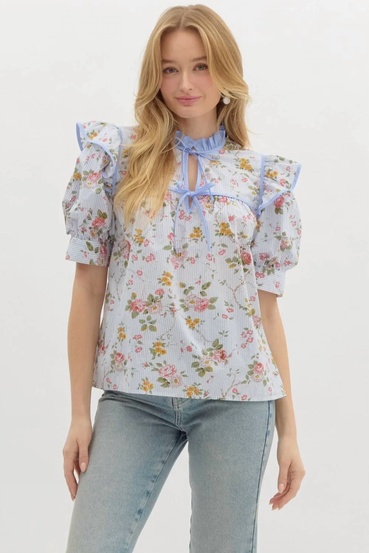 Entro - Garden Glow V-neck Tie Front Top