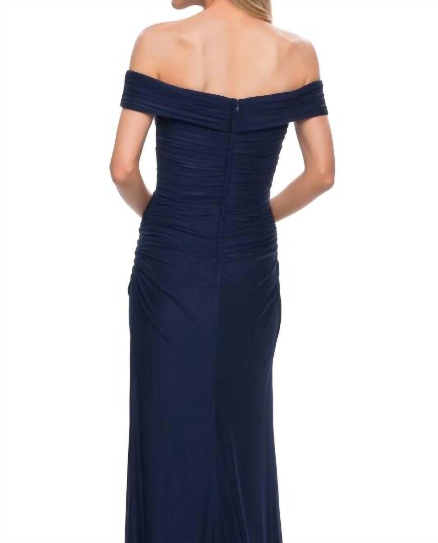 La Femme - Long Ruched Jersey Prom Dress