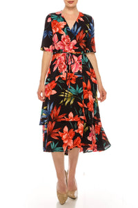 Maison Tara - Floral Illusion Wrap Midi Dress
