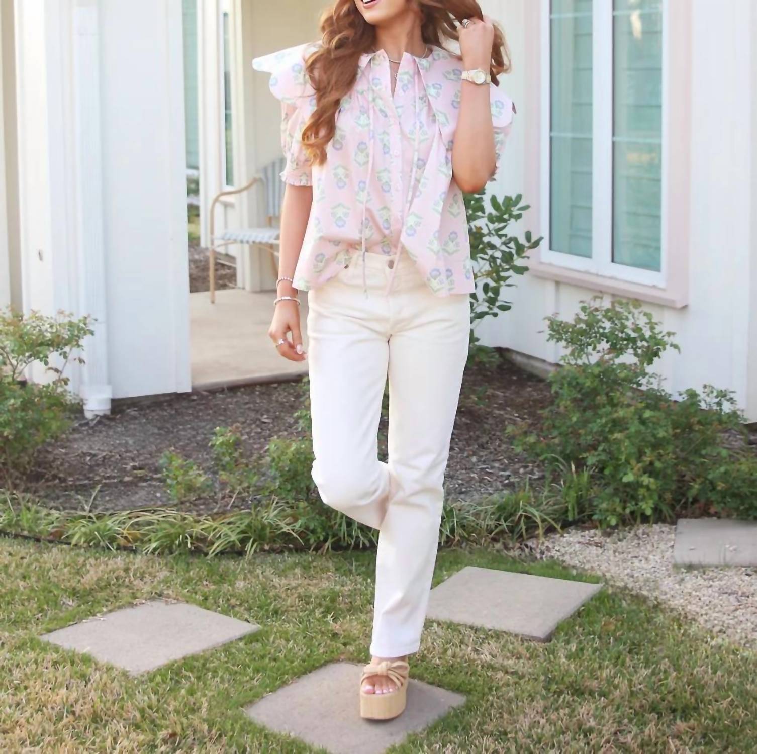 Karlie - French Floral Novelty Collar Top