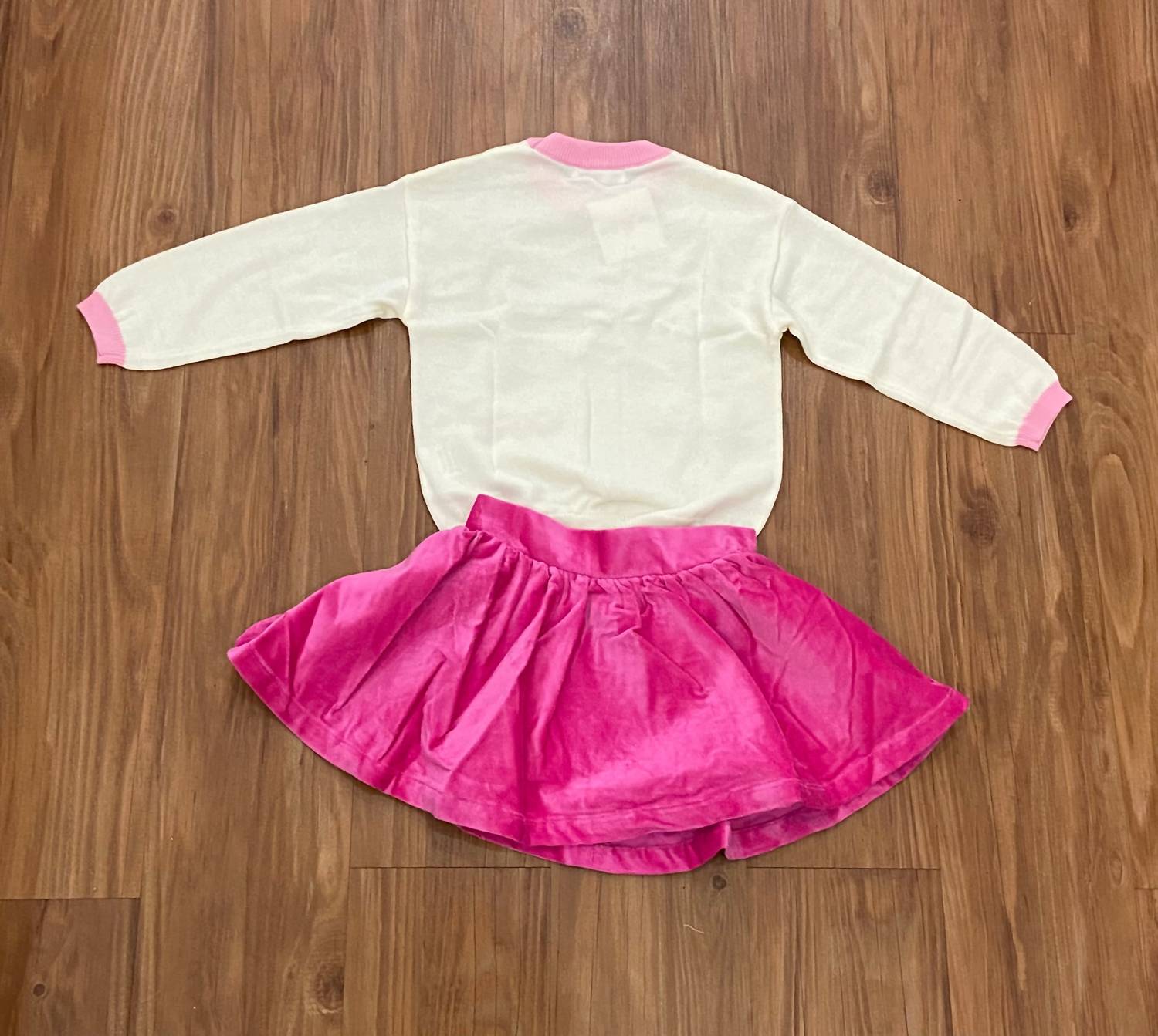 Lulu Bebe Girl's Sofie Skirt in pink velvet - kids' skirt - alternate view