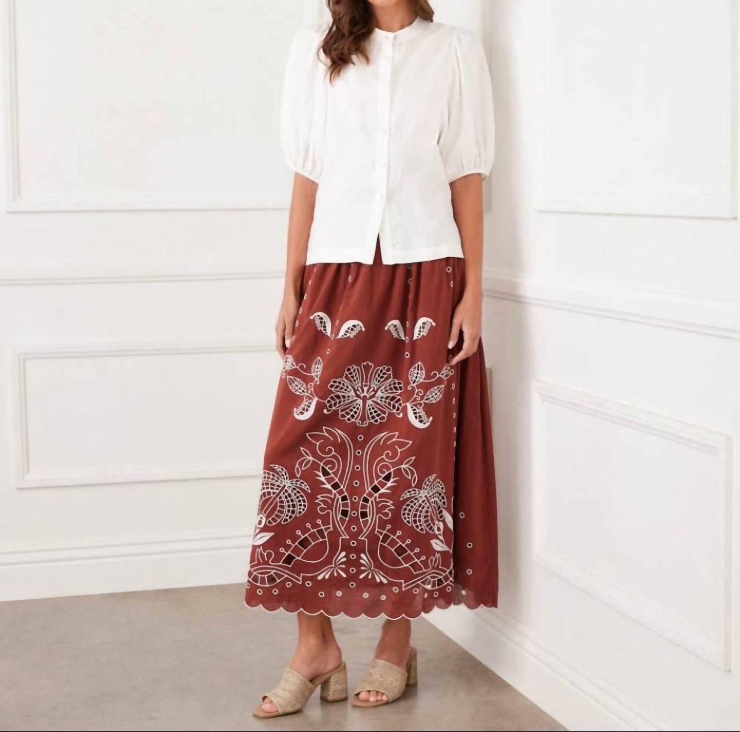 Karen Kane - Cut-Out Embroidery Midi Skirt