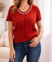 DESIGN HISTORY cap sleeve sweater in red - women's sweater