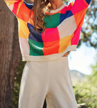 Davi & Dani - Light Weight Checkerboard Pullover Sweater - Plus